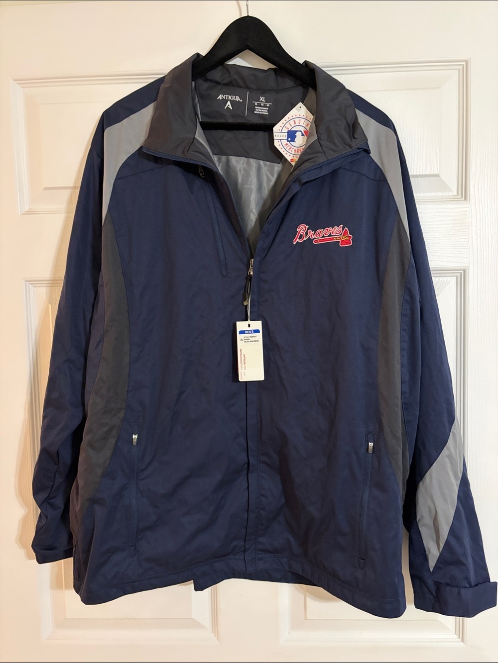 NWT Antigua Atlanta Braves Full Zip Windbreaker Jacket Mens XL Navy Grey MLB